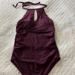 New plum scalloped one piece swimsuit